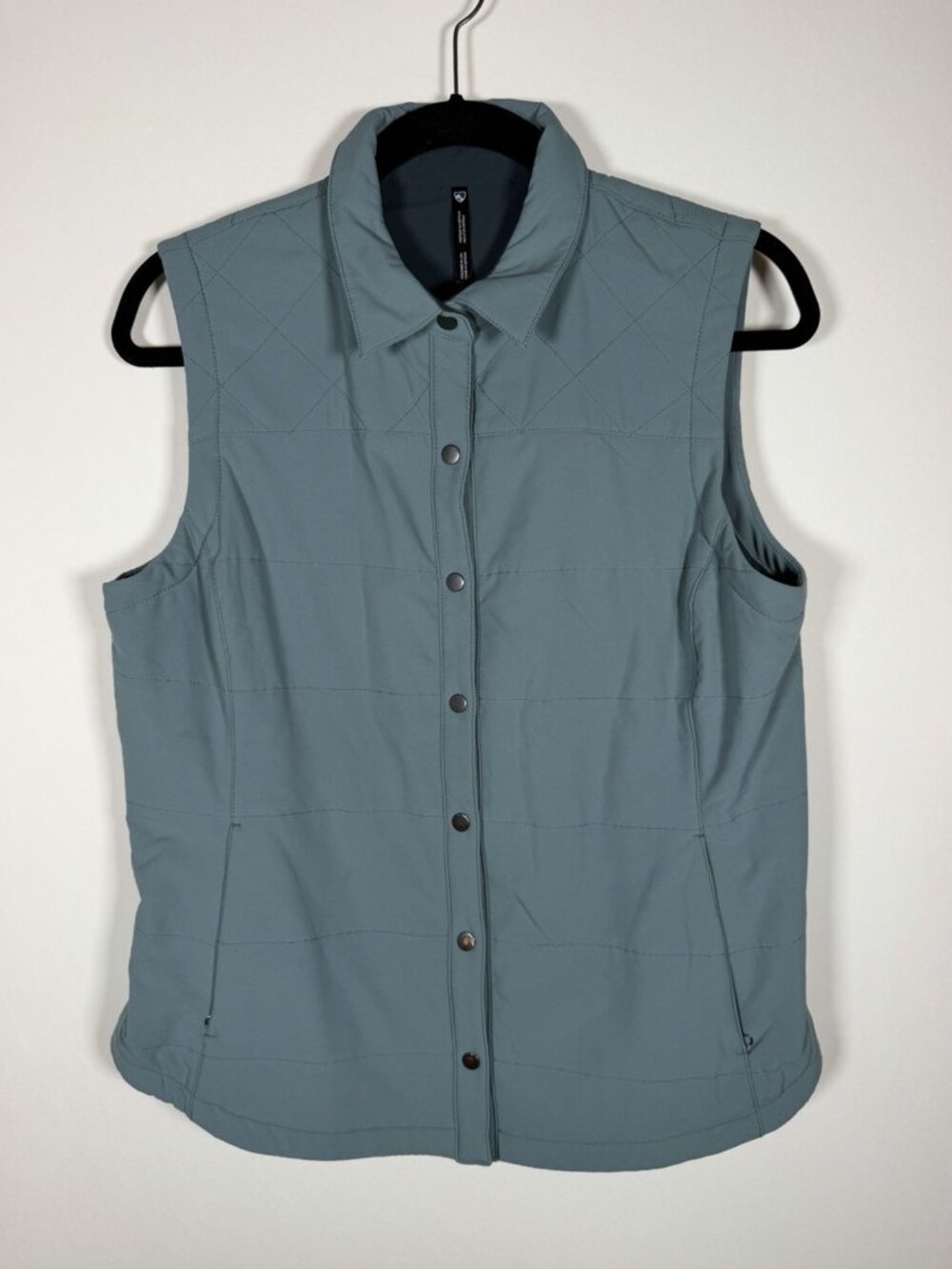 KUHL Aurora quilted vest muted teal gorpcore snap-front lightweight M hiking
